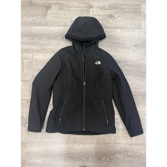 North Face Jacket Womens Medium Black Fleece Lined Windwall Hooded SoftShell - Picture 1 of 5